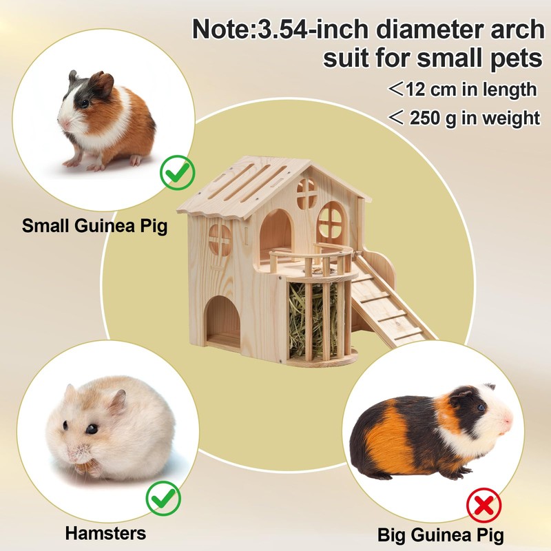 Guinea Pig Hideout, Wooden 2-Tier Guinea Piggy Castle House Habitat