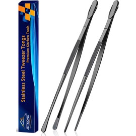 JETKONG 2 Pcs 14-Inch Food Tweezer Tongs Extra Long Stainless Steel Kitchen Tweezer Cooking Tweezers (Black)