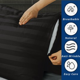 Pillow Cases Standard Size, 100% Egyptian Cotton Pillow Protectors with Zipper, 400 Thread Count Sateen Weave Black Pillowcases King Size Set of 2, Premium Quality Pillow Covers for Home/Hotel