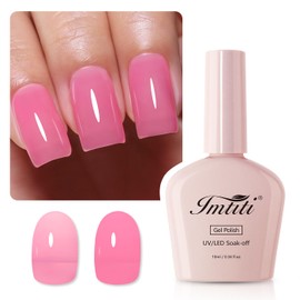 Imtiti Jelly Gel Nail Polish, Bright Pink Sheer Jelly Nail Gel Polish Soak Off UV LED Spring Summer Translucent Art Manicure Salon DIY Design 10ML
