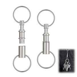AHRLIC 2pcs Quick Release Keyrings: Detachable Keychain with 2 Split Rings, Metal Keyrings for Men, Car, Purse, Bag, Belt Accessories (Silver)