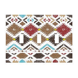 Aztec Western 3 Gang Triple Toggle Light Switch Wall Plate Cover Decorative Beige Southwestern Tribal Native American Electrical Faceplate Bohemian Southwest Rustic Barn Door Home Living Room Decorate