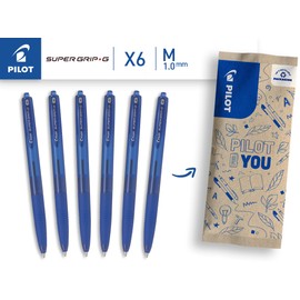 PILOT Super Grip G Retractable Ballpoint Pen, Set of 6 in M (Blue)