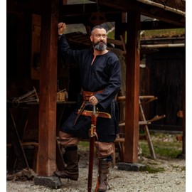 Leonardo Carbone® Viking Wool Tunic Olvisson - Medieval Clothing Men's Medieval Shirt, Casual Shirts Long Sleeves, Carnival Costume Men, Viking Tunic, LARP Clothing, black