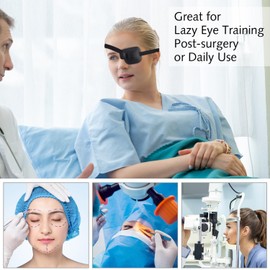 3D Eye Patches for Left and Right Adults Adjustable Eye Adjustable Medical Eyepatch for Lazy Eye Large Black (Left Eye)