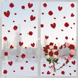 KAIRNE Valentine's Day Window Sticker, Red Heart Window Sticker, Valentine's Day Window Picture, Rose Window Decoration, Valentine's Day Window Pictures, Heart Shape Window Sticker, Love Sticker for