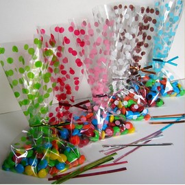 60pcs 5"x8""Polka Dot" Gift Cello Bag (6 Colors) + Twist Ties