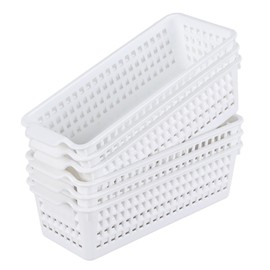 Jandson 6-Pack Plastic Slim Storag Basket, Small Organizer Bins, White