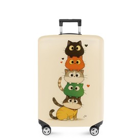 ANNA QUEEN Stacked Cute Cats Luggage Cover, Fun Cat Pile Design, Stretchable, Washable Travel Protector for 18-32 Inch Suitcases