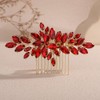 Teyglen Red Crystal Headpiece Bride Wedding Rhinestone Hair Comb Sparkly