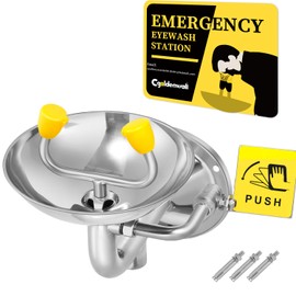 CGOLDENWALL Eye Wash Station Wall Mounted Eyewash Station Emergency Eye Face Washing Sink Plumbing Connection, NPT Thread, with Eyewash Sign, 304 Stainless Steel