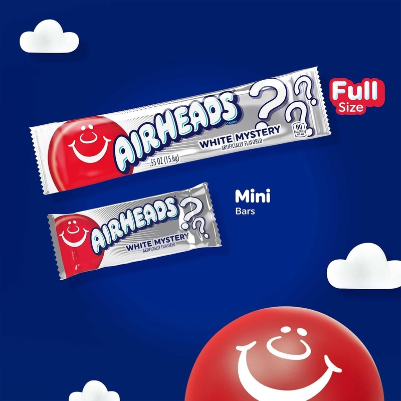 Airheads Candy, White Mystery Flavor, Individually Wrapped Full Size Bars,