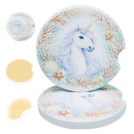 Ceramic Car Coasters, 2 Pack, 2.64" Absorbent Car Cup Holder Coasters, Cute Ceramic Car Coasters for Women, Unicorn Pattern