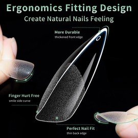 Medium Stiletto Nail Tips, 216pcs Acrylic Soft Fake Nails Gel Nail Tips, Full Cover Pre-Shaped Matte Clear Press on Nails for Extension, Diy at Home Manicure 12 Sizes
