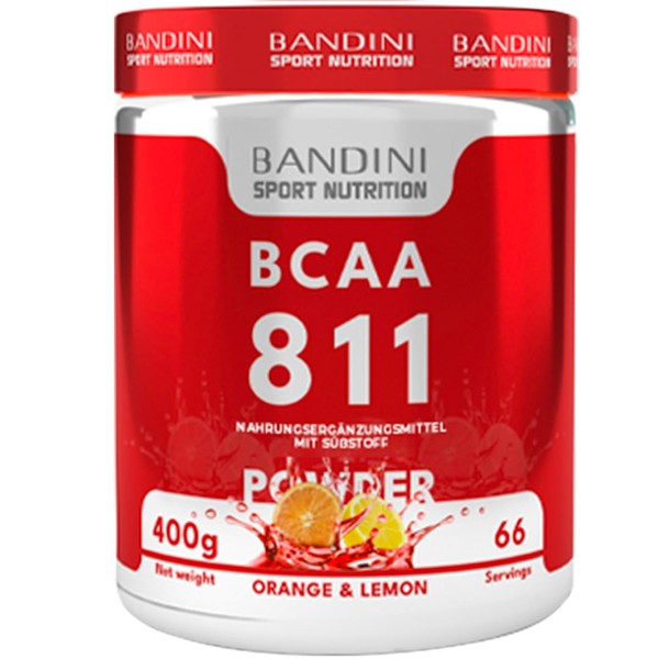 Bandini® BCAA 400 g | Well Soluble BCAA Powder - Branched Chain Amino Acids in the Ratio 8.1.1 - Orange & Lemon Flavour | High Dosage, Vegan, Laboratory Tested - Supplements for Muscle Building