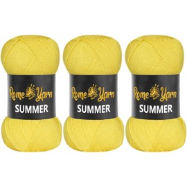 Rome Yarn Summer Yarn, #2 Fine, 4 Ply (UK), Sport (USA), Silk Effect, 100% Microfibre, Anti-Pilling Acrylic Yarn Wool (3 Balls, 323 Yellow)