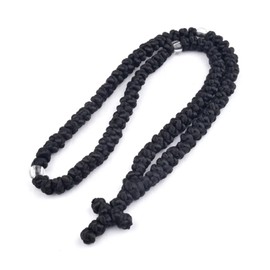 NYGHMY 1 Pcs Christian 100-Knot Prayer Rope (Black with Transparent Beads), Handmade Orthodox Prayer Rope with Cross Charm, Spiritual Protection Blessing, Handmade Transparent Bead Prayer Rope