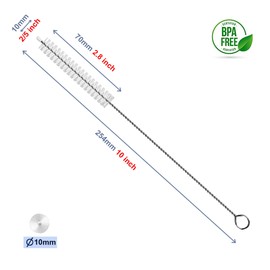 Long Straw Cleaner Brush Extend 10 inch, Wide 10mm diam Pipe Cleaners, Long Brush for Sippy Cup, Water Bottle and Tubes, Drinking Straw Cleaning Brush Set 10 Pack