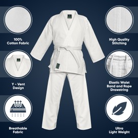Agile Dragon Karate Uniform for Kids & Adults Lightweight Student Karate Gi Martial Arts Uniform with Belt (White, 6 (6'2" / 200lbs))