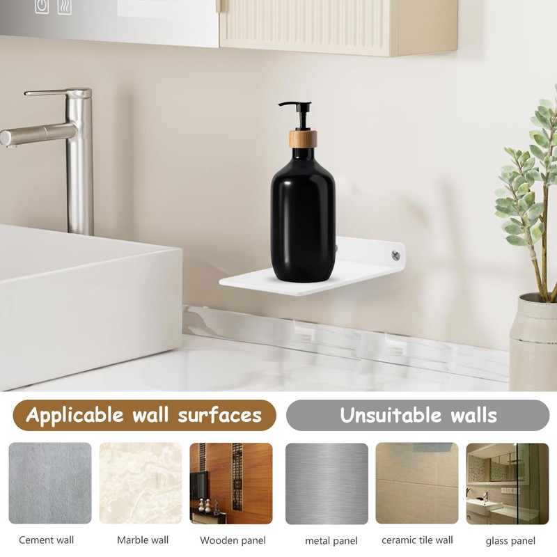 2 Pcs Small White Floating Shelves, Mini Small White Wall