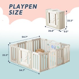 Baby Play Pen, 14 Panels Foldable Play Pens for Babies and Toddlers, Extra Large Baby Playpen Area, Portable Fence, Kids Gate Playpen Yard, Grey New
