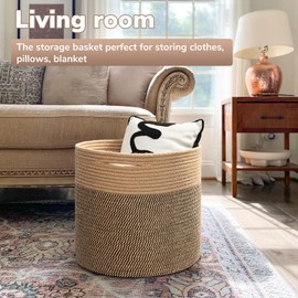 Goodpick Large Cotton Rope Basket 15.8"x15.8"x13.8" Wicker Basket for Blankets, Toy Storage for Living Room, Jute