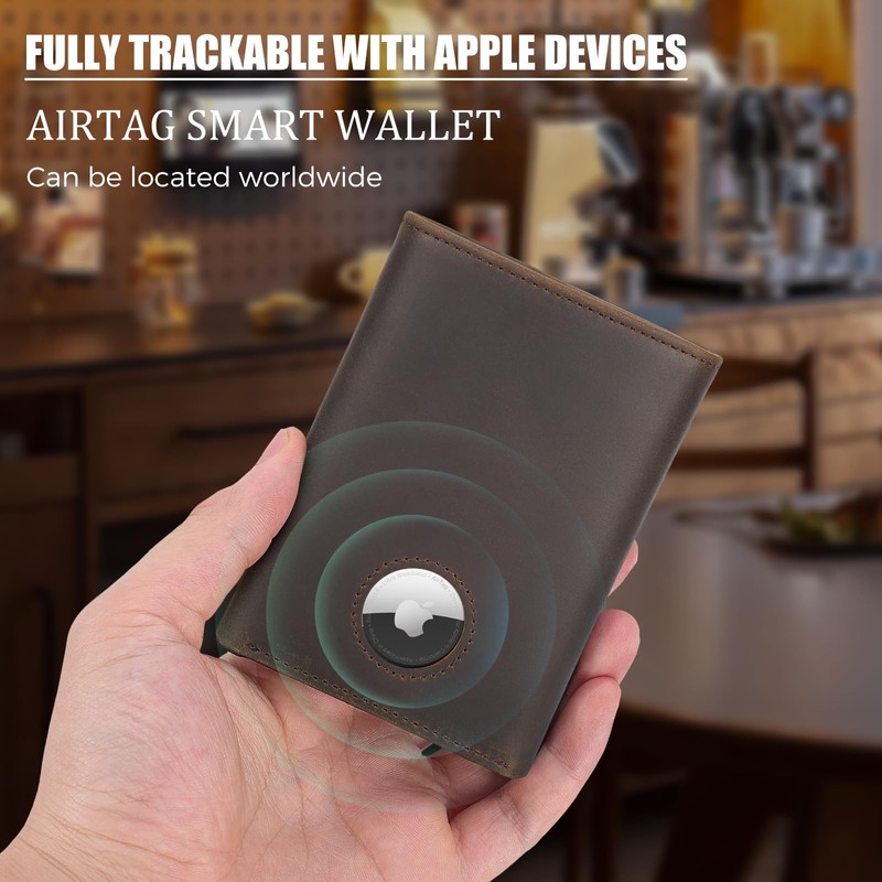 Polare Full Grain Leather Trifold Wallet with AirTag Slot RFID