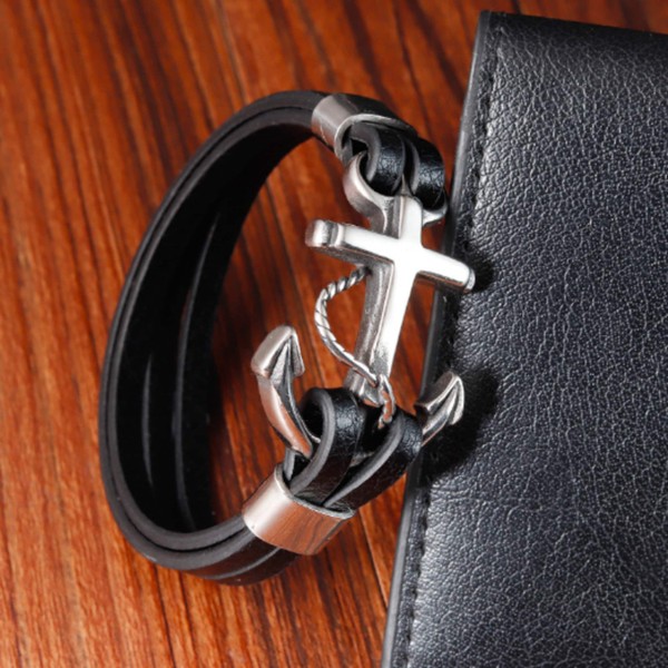 Anchor Mens Bracelet ~ Nautical Mens Bracelet ~ Stainless Steel and Genuine Leather Mens Bracelet ~ Handmade Gift for Men