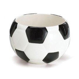 Decorative Ceramic Soccer Ball Planter/Candy Dish, Black & White, Medium, 3.5" x 3"