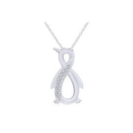 AFFY White Cubic Zirconia Penguin Infinity Pendant Necklace in 14K White Gold Over Sterling Silver