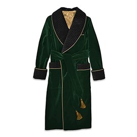 THE FAM STUDIO Smoking Jacket Green Long Velvet Gown For Men English Vintage Gentleman Belted Robes