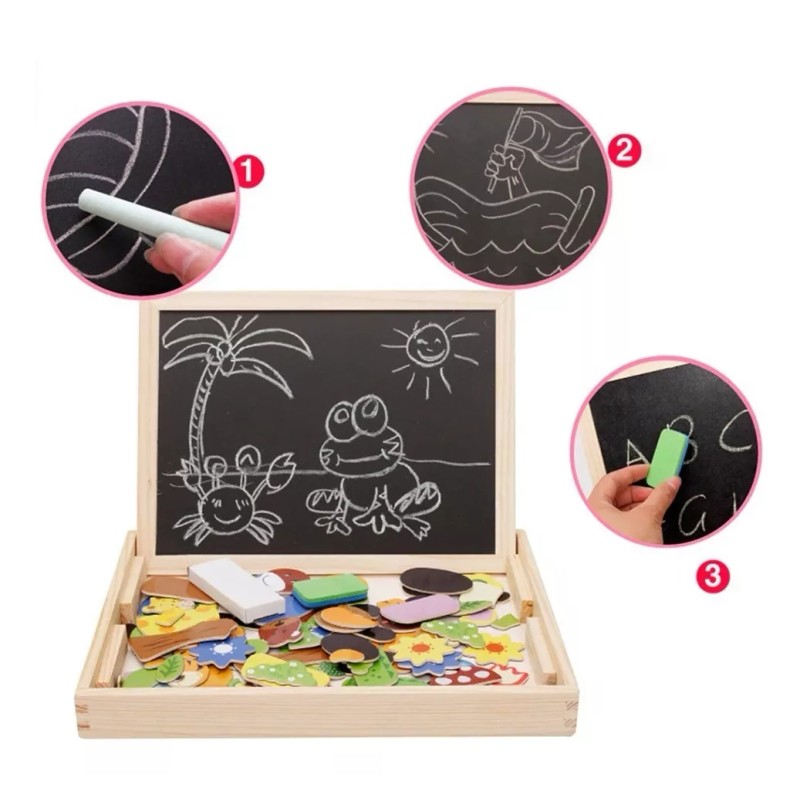 QISHINI Pizarron Educativo De Madera Magnetico Para Niños Caballete
