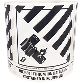 Lithium Ion Batteries Contained in Equipment UN 3481 Hazard 9 (Pre-Printed) Labels 4 x 4.75 Inch 500 Total Stickers on a Roll