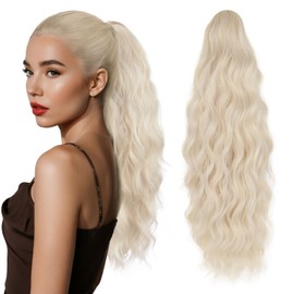 Claw Wavy Ponytail Extension 18 Inch for Women Curly Pony Tail Clip in Hair Extensions Shoulder Length Fluffy Natural Looking Synthetic Hairpiece for Daily Use (Ash Blonde)