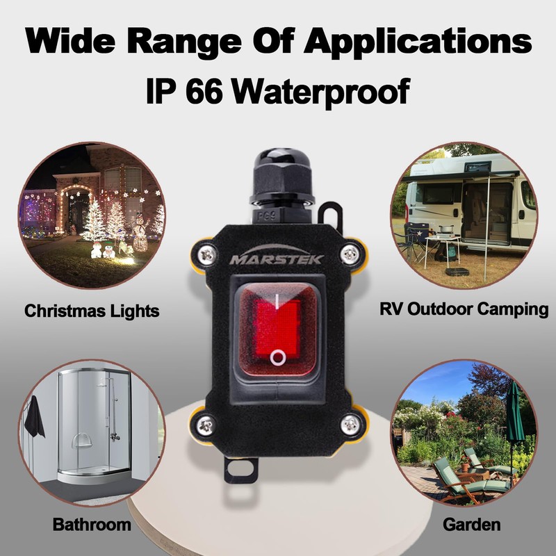 Inline Cord Switch with 10FT Cable Piggyback Plug(3-Pronged), IP67 Waterproof