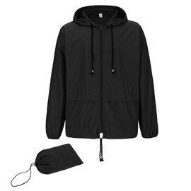 Zando Black Windbreaker Jacket Men's Lightweight Rain Coat with Hood - Packable Rain Jacket for Travel & Golf