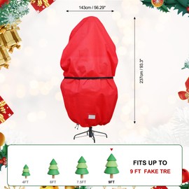 Upright Christmas Tree Storage Bag with Adjustable Straps, Xmas Tree Cover with Zipper & Drawstring for up to 9 Foot Artificial Tree Standing with Ornaments, Dustproof - Red