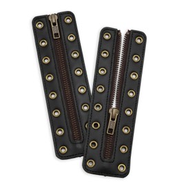 Soletec Leather Lace-in Boot Zipper Inserts for All Brands, Tieless Shoe Laces, 8 Bronze Eyelets, 1 Pair, Black