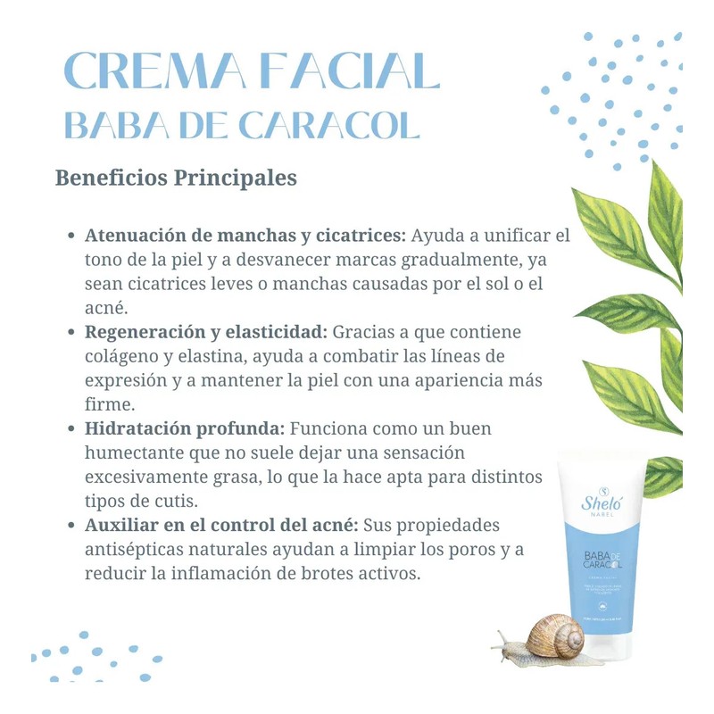 Sheló Nabel Crema Facial con Baba de Caracol, Reduce Cicatrices,