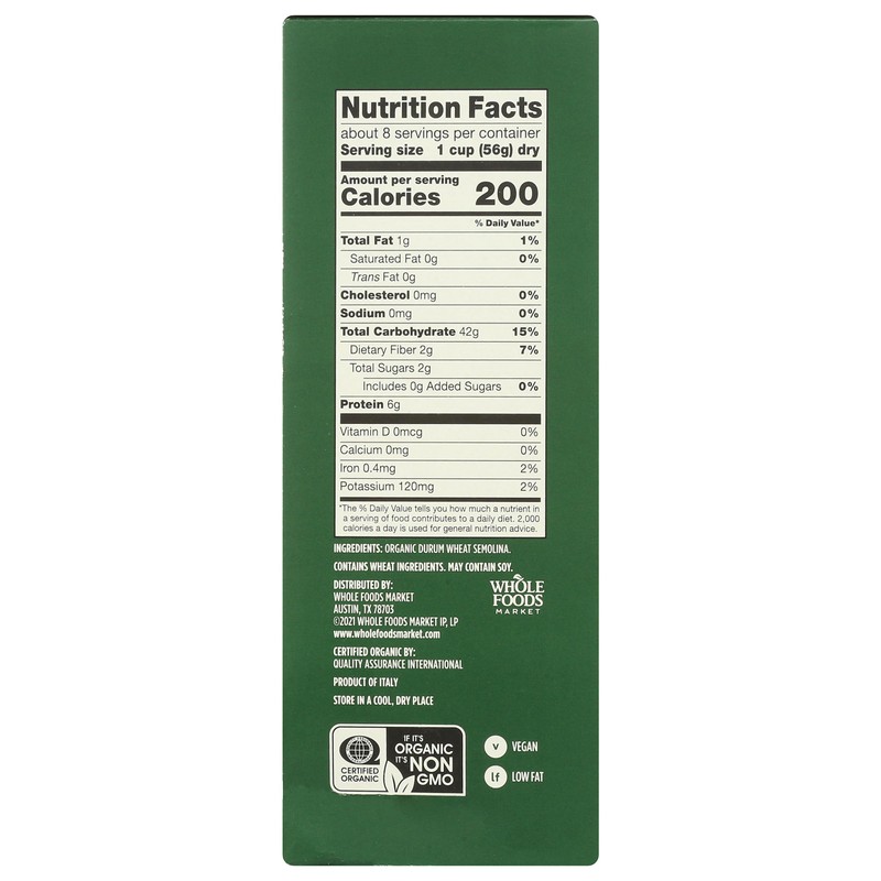 Whole Foods Market, Organic Pipe Rigate, 16 Ounce