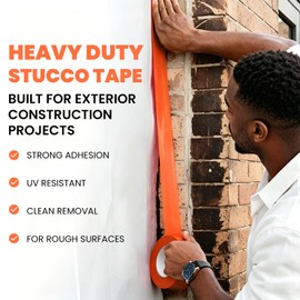 ADHES Stucco Tape, 2 Inch x 60 Yards, 7-Day UV Resistant Outdoor Masking Tape for Construction, Masonry & Exterior Painting, Orange Professional Painter Tape, Clean Removal, 3 Rolls