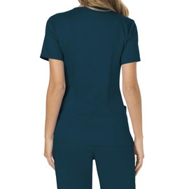 Cherokee Scrubs for Women Mock Wrap Top with 3 Pocket, Back Princess Seams Plus Size WW610, 2XL, Caribbean Blue