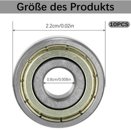 DITK-U Pack of 10 608z Miniature Ball Bearings, Steel Ball Bearings, Deep Groove Ball Bearings, Double Sealed Stainless Steel Ball Bearings for Skateboards, Scooters, Inline Skates, 8 mm x 22 mm x 7