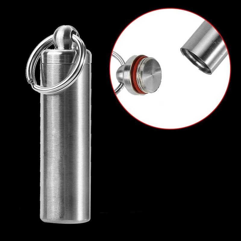 Wakects Waterproof Stainless Steel Pill Box, Pill Holder Keyring for