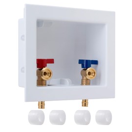 SUNGATOR Washing Machine Outlet Box, Pex A Expansion Laundry Washer Box with Center Drain, 1/2 Inch Pex-A Inlet x 3/4 Inch MHT Outlet, Washer Water Valve Recessed Box with 4 Expansion Rings