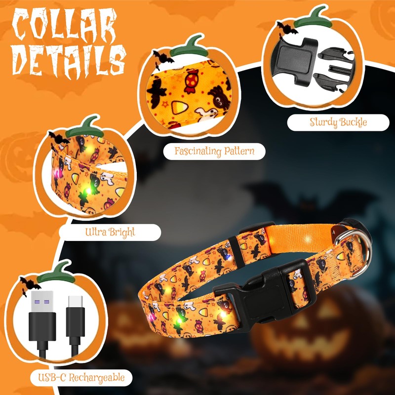 Halloween Light Up Dog Collar, LED Dog Collar Glow in