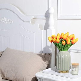 Nubry 30pcs Artificial Tulip Flowers Fake Real Touch Tulips Flower Bouquet for Wedding Arrangements Centerpieces Home Decoration (Orange)