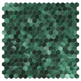 Miscasa 6-Sheet Hexagon Kitchen Backsplash Peel and Stick Tiles, Green Self-Adhesive Aluminum Metal Mosaic Stick on Wall Tiles for Bathroom, Fireplace