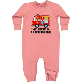 inktastic Fireman Uncle Is a Firefighter Baby Fleece Romper 12 Months Mauve 35f79