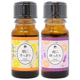 Kalis Seijo Morning & Night Blend Essential Oil, 0.3 fl oz (10 ml), Set of 2 (Rosemary x Lemon, Lavender x Orange)